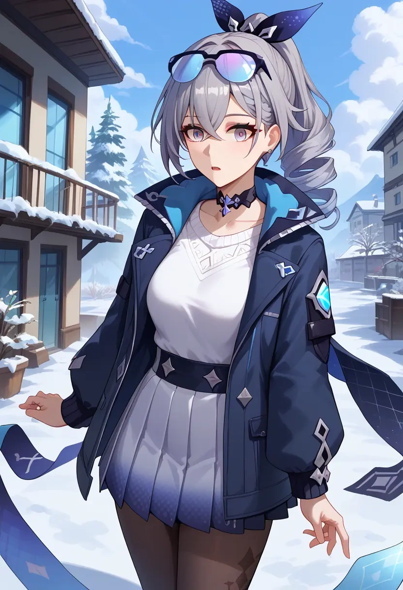 star rail,silver wolf,winter,student uniform,puffer coat  - 